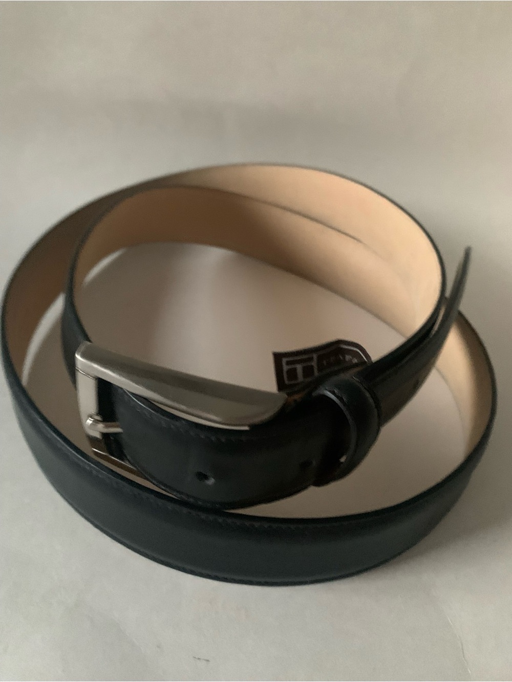 Men's Trafalgar Black Leather Dress Belt with Silver Buckle Size 110